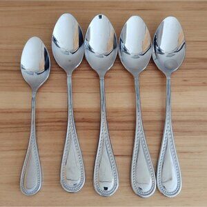 (4) Gourmet Settings Promise Nouveau Beaded Large Oval Soup Spoons (1) Teaspoon